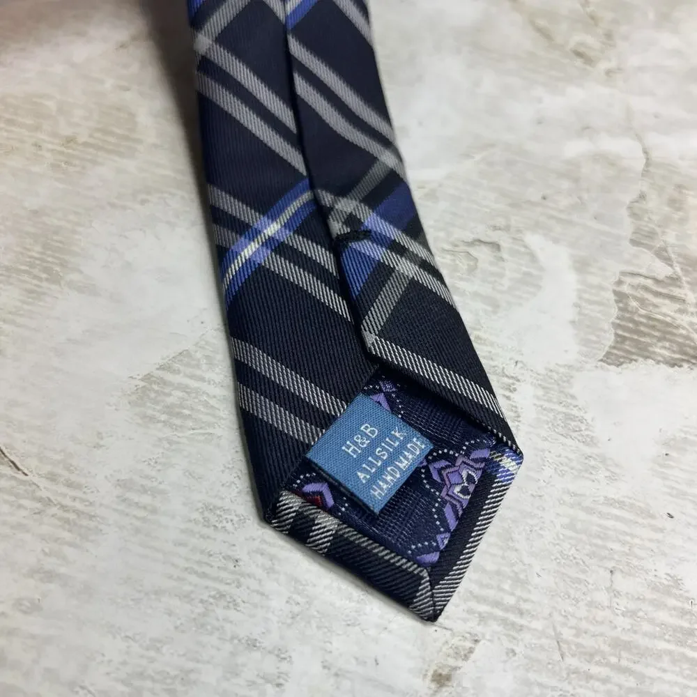 Haines & Bonner Of London Tie Multi Blue Hand Made 100% Silk Men’s Necktie 59.5